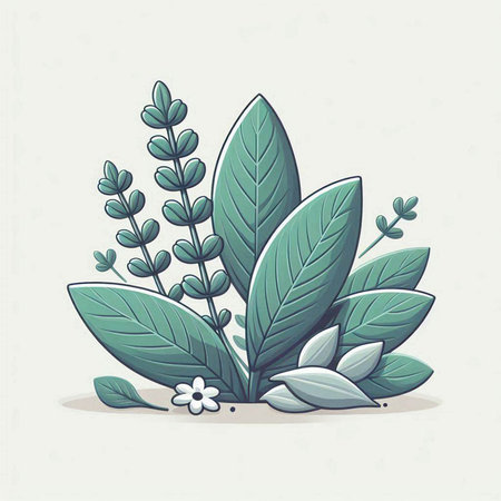 vector illustration of a bunch of leaves and flowers on a light backgroundのイラスト素材