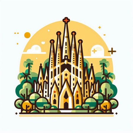 Church of the Sacred Heart of Jesus. Vector illustration in flat styleのイラスト素材