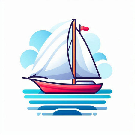 Sailboat on the sea. Vector illustration in cartoon style.のイラスト素材