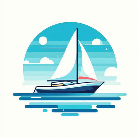 Sailing boat in the sea. Vector illustration in flat style.のイラスト素材