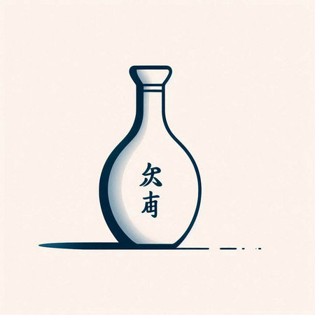 Chinese sake bottle with hieroglyphs on a light background.のイラスト素材