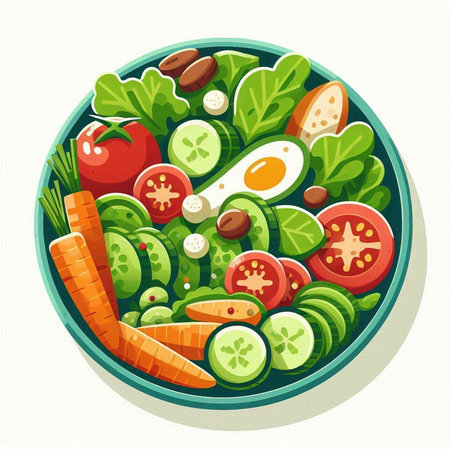 Vector illustration of fresh vegetable salad in plate. Healthy food concept.のイラスト素材