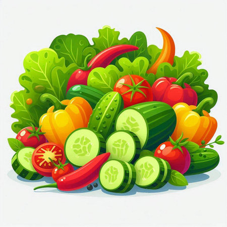 Fresh vegetables on a white background. Vector illustration for your design.のイラスト素材