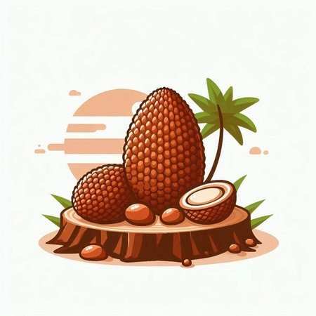 Illustration of a tropical palm tree with fruits on a stump.のイラスト素材