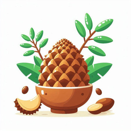 Pineapple fruit in a pot with leaves. Vector illustration.のイラスト素材