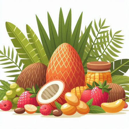 Illustration of tropical fruits on a white background. Vector illustration.のイラスト素材