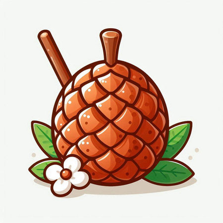 Illustration of a Cute Pineapple Fruit with Leaves and Flowerのイラスト素材