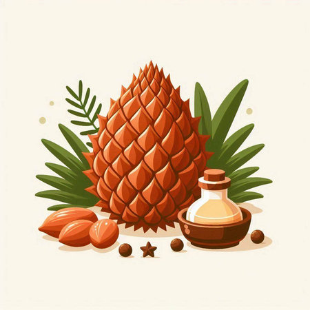 Illustration of Pineapple oil in a glass bottle. Vector illustration.のイラスト素材