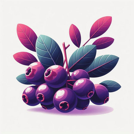 Vector illustration of a bunch of blueberries with leaves on a white backgroundのイラスト素材