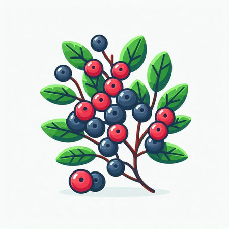 Branch with berries and leaves. Vector illustration in cartoon style.のイラスト素材