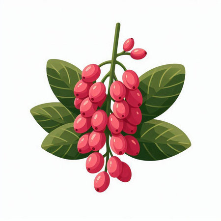 Berries of barberry with leaves on a white background. Vector illustration.のイラスト素材