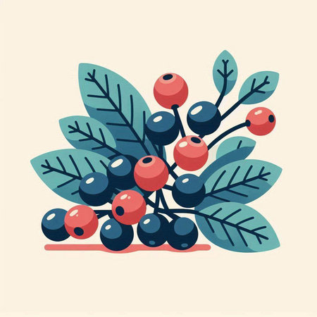 Bunch of berries with leaves. Vector illustration in flat style.のイラスト素材