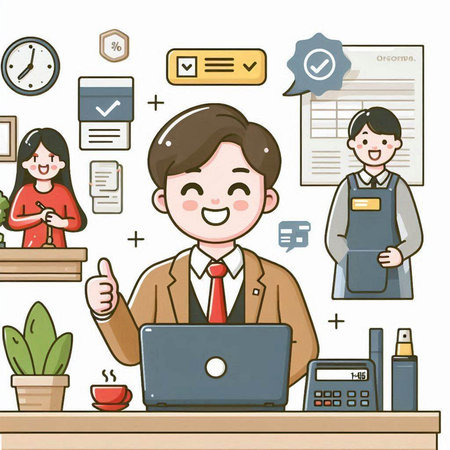 Businessman working in office with his team, vector illustration, eps10のイラスト素材