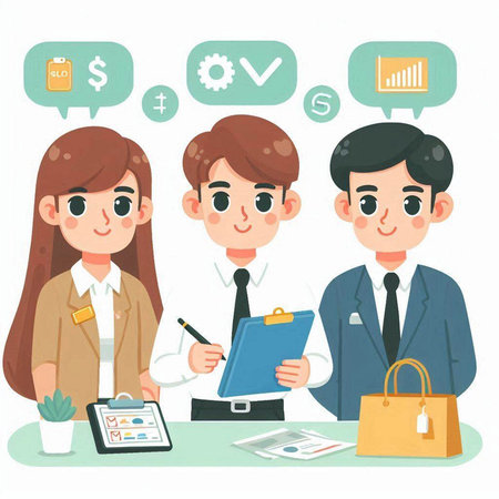Businessman and businesswoman in office. Vector illustration of a man and woman character.のイラスト素材