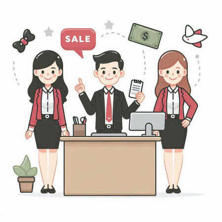 Business people and sale concept. Hand drawn cartoon style vector illustration.のイラスト素材