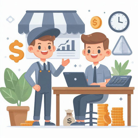 Businessman and Businessman at Work. Vector Illustration in cartoon styleのイラスト素材