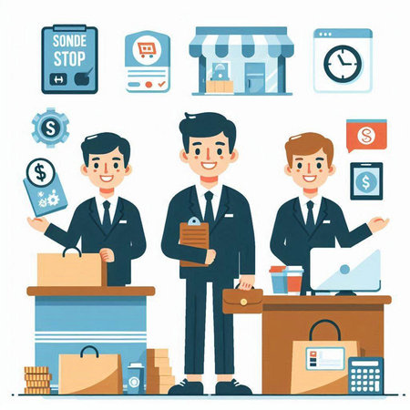 Vector illustration of a group of business people working in the office.のイラスト素材