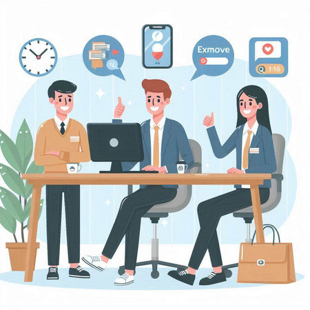 Business people working together in office. Vector illustration in flat style.のイラスト素材