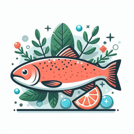 Vector illustration of fresh salmon on a white background. Flat style.のイラスト素材