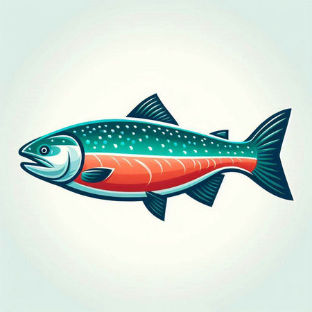 Illustration of a salmon fish on a white background. Vector illustrationのイラスト素材