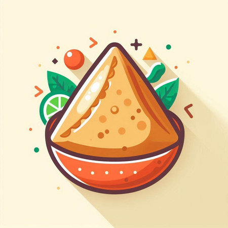 Illustration of traditional indian dumpling. Vector illustration.のイラスト素材