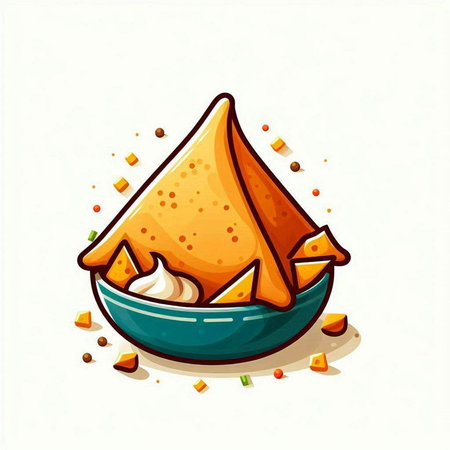 Illustration of nachos with sour cream. Vector illustration.のイラスト素材