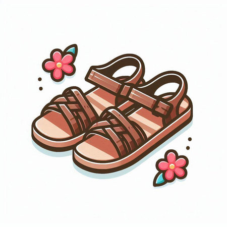 Children's sandals with flowers on a white background. Vector illustration.のイラスト素材