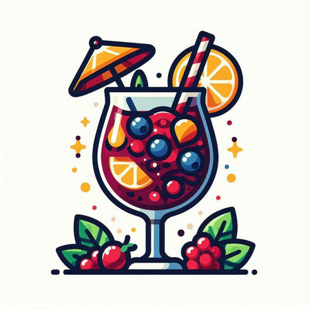 Cocktail with berries. Vector illustration in doodle style.のイラスト素材