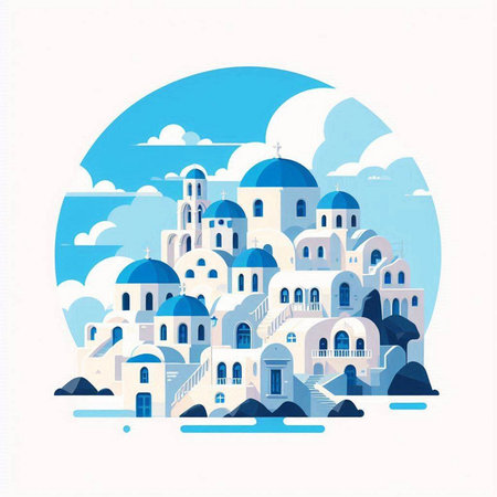 Santorini - Greece. Vector illustration in flat style.のイラスト素材
