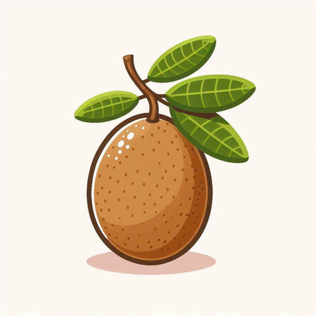 Sapodilla fruit with leaves. Vector illustration in flat styleのイラスト素材