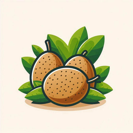Illustration of fresh longan fruit with green leaves on white backgroundのイラスト素材