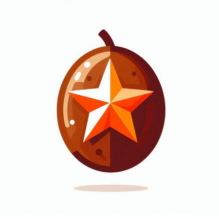 Vector illustration of a ripe plum with a red star on a white backgroundのイラスト素材