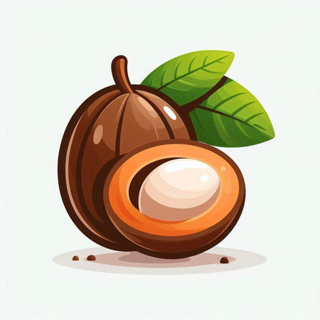 Whole and half of macadamia with leaf. Vector illustration.のイラスト素材