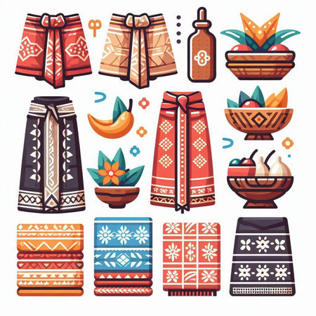 Colorful set of ethnic ornaments. Vector illustration in cartoon styleのイラスト素材