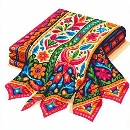 Illustration of a Scarf with a floral pattern on a white backgroundのイラスト素材