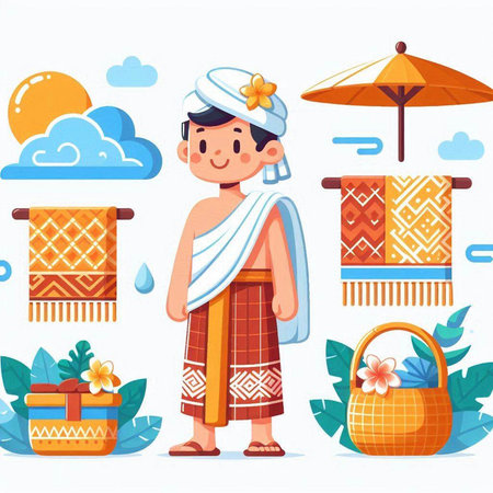 Buddhist monk in traditional costume. Vector illustration in cartoon styleのイラスト素材