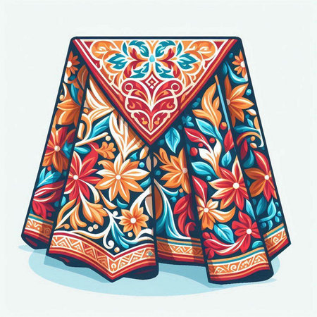 Illustration of a Scarf with Colorful Floral Ornamentのイラスト素材
