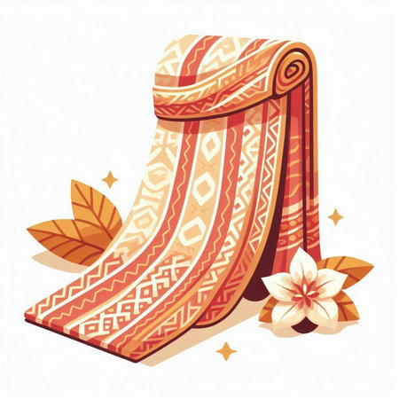 Vector illustration of a scarf with floral ornaments on a white backgroundのイラスト素材