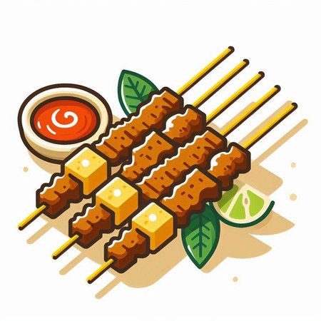 Shish kebab on skewers with sauce. Vector illustration.のイラスト素材