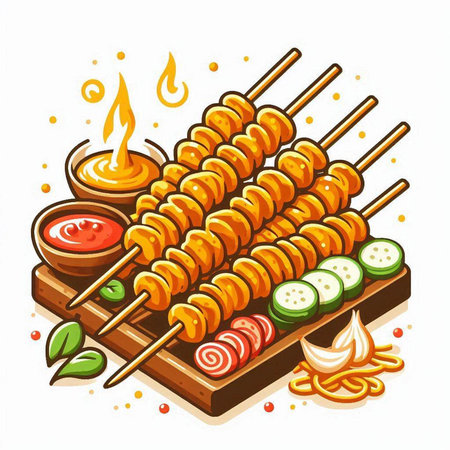 Skewers with ketchup and mayonnaise. Vector illustrationのイラスト素材
