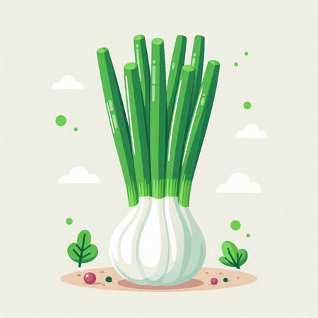 Illustration of fresh green onion in flat style. Vector illustration.のイラスト素材