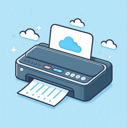printer with cloud computing on blue background, vector illustration in cartoon styleのイラスト素材