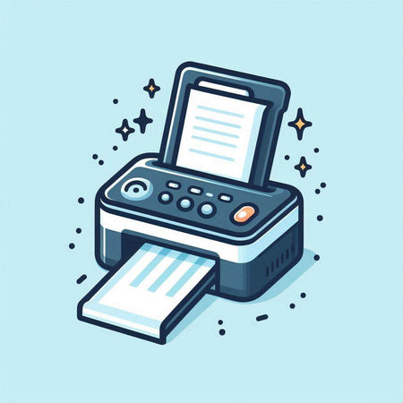 Printer and mobile phone. Vector illustration in doodle styleのイラスト素材