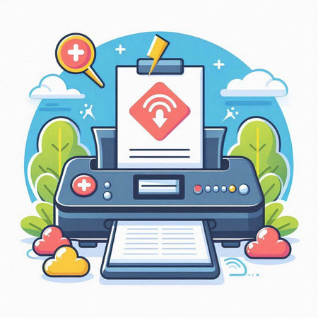 Printer with document. Vector illustration in cartoon style. Flat design.のイラスト素材