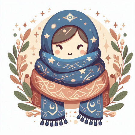 Vector illustration of a cute little girl in a warm scarf and shawlのイラスト素材