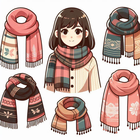Vector set of winter clothes and accessories: scarf, hat, shawl, hat, plaid.のイラスト素材