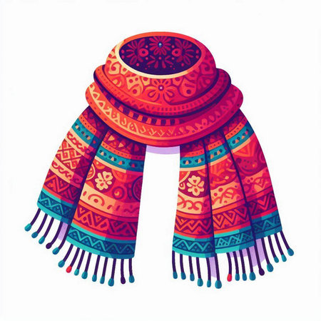 Colorful winter scarf isolated on a white background. Vector illustration.のイラスト素材