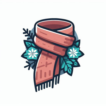 Hand drawn scarf with floral elements. Vector illustration in cartoon style.のイラスト素材