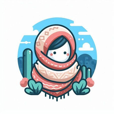 Cute cartoon girl wearing a warm knitted scarf. Vector illustration.のイラスト素材