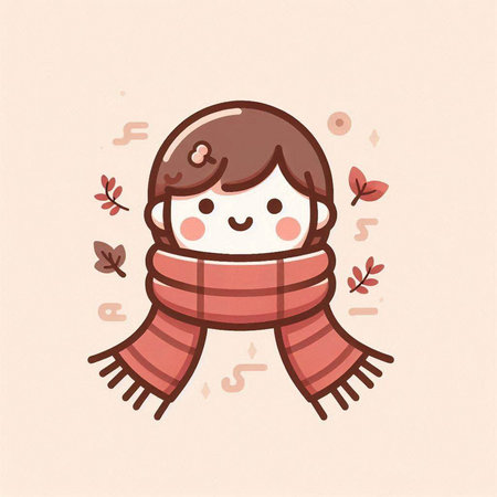 Cute cartoon girl in scarf and mittens. Vector illustration.のイラスト素材